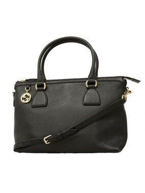 Gucci Handbag Interlocking Leather Black Champagne Gold 2-Way Bag